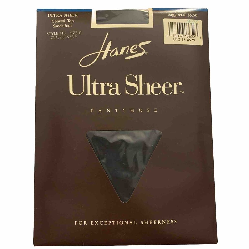 Hanes Ultra Sheer Pantyhose Classic Navy Control Top Sandalfoot Hosiery Size C